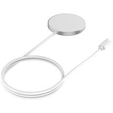 JOBY Magnetisches Kabelloses Ladegerät, Drahtloses Ladegerät Kompatibel mit MagSafe, Qi Technologie, 15W Schnellladung, Kompatibel mit iPhone und Android Smartphones, 1m USB-C Kabel, Grau