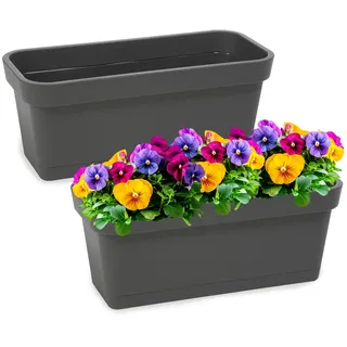 PECZEKO Blumenkasten-Set aus Kunststoff, Pflanzkasten für Blumen und Kräuter, Widerstandsfähiger Balkontopf, Pflanzkübel für Balkon 2 Pack Anthrazit, ø 40 cm