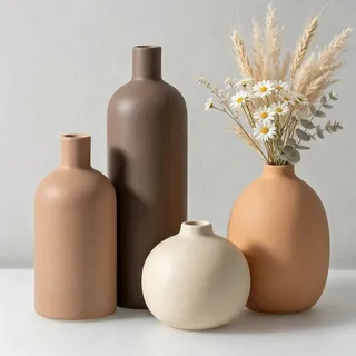 Sawoake Keramikvasen Set 4-TLG, Moderne Home Deko in Neutral - Minimalistische Vasen in Terrakotta & Braun (Kaffee Mix) - Geschenk zum Einzug, Geburtstag, für Mutter