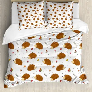 ABAKUHAUS Igel Bettbezug, Spielerisch Waldtiere, Milbensicher Allergiker geeignet mit Kissenbezügen, 155 cm x 220 cm - 80 x 80 cm, Mehrfarbig