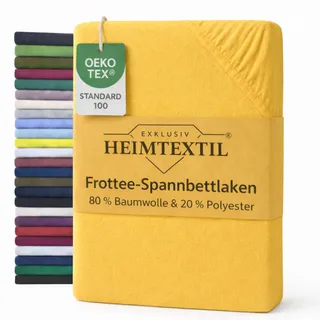 EXKLUSIV HEIMTEXTIL Frottee Spannbettlaken Marke 200 x 220 cm 80% Baumwolle, 20% Polyester Öko - Tex Zertifiziert, Markenqualität, Matratzenhöhe bis 35 cm, Gelb