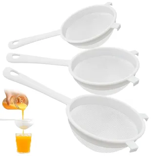 Noaxylic 3 Stück Sieb Fein, Haushaltssieb, Kunststoff Nylon Netzsieb mit Griff, Sieb Filter mit Aufhängeloch, Wiederverwendbar Plastik Kaffeefilter, Küchensieb Set, für Saft, Milch, Kaffee