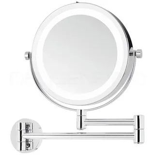 DEUSENFELD WL5CB - Batterie LED Doppel Wand Kosmetikspiegel, 5x Vergrößerung + Normalspiegel, Ø17,5cm, 360° vertikal und horizontal schwenkbar, 35 SMD Tageslicht LEDs, Metall verchromt