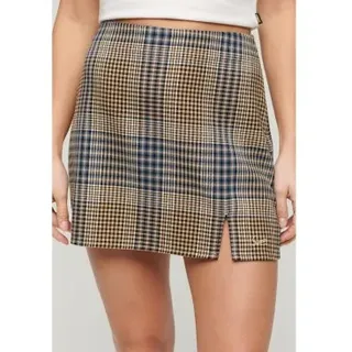 Superdry für Damen. W7210321A Beigefarbener karierter Minirock (XXS), Lässig, Polyester