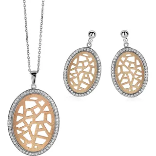 Orphelia Damen-Schmuckset Halskette + Ohrringe 925 Silber teilvergoldet Zirkonia weiß Rundschliff-SET-064