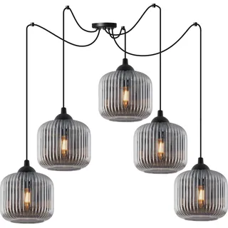 Hängelampe RIFFLE Spinne Schwarz 5-flammig Glas Zylinder Grau E27