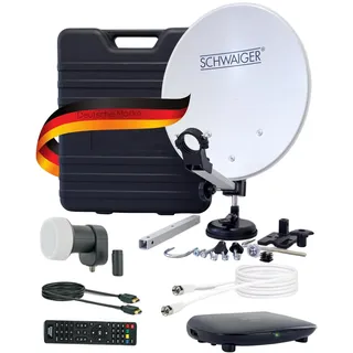 SCHWAIGER 9604 Camping Sat-Anlage Satellitenanlage Komplett-Set digital Camping-Zubehör Satelitenschüssel SAT-Koffer inkl. Single LNB Sat Receiver HD Satelliten-Kabel 10m Sat Antenne Stahl 35 x 38cm