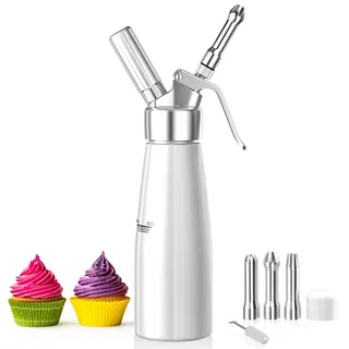 Newaner 500ml sahnespender,mit 3 Edelstahl Deko-Düsen und 1 Reinigungbürste | Sahnesyphon Aluminium, Auslaufsicherer sahnesiphon für die Zubereitung von Schlagsahne, Creme, Mousse und Desserts