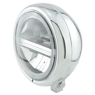 Highsider Pecos Typ 6 Motorrad 5 3/4 Zoll LED-Scheinwerfer mit TFL, E- geprüft Chrom