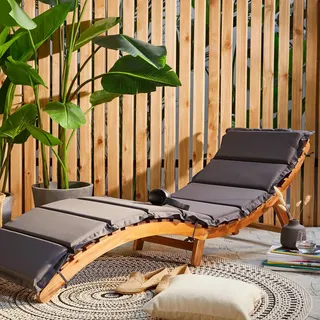 Ambia Garden Gartenliege , Akaziefarben, Dunkelgrau , Holz, Textil , Akazie , massiv , Füllung: Schaumstoff , 168x55x54 cm , klappbar , Gartenmöbel, Gartenliegen, Sonnenliegen