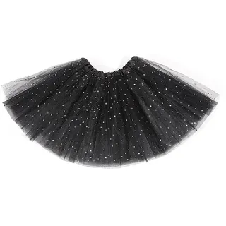 NHPY 1 Stück Tüllrock Damen, Tüllrock Schwarz, Schwarzer Tüllrock Damen, Damen Tüllrock Tütü Rock Minirock Star Pailletten Ballettrock Dehnbaren Tutu Rock Erwachsene