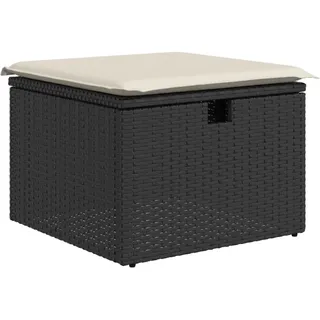 SYFAXTM Gartenhocker mit Kissen Schwarz 55x55x37 cm Poly Rattan - Schwarz