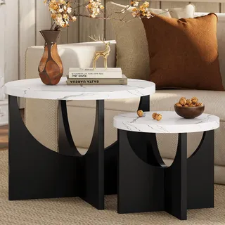 IRONCK Beistelltisch Set Rund, Satztische 2er Set, Couchtisch, Weiß