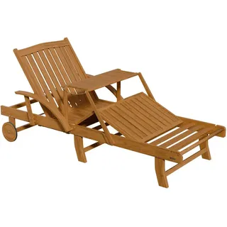 Juskys Sonnenliege SunScape Akazie mit Rädern & Tisch , Naturfarben , Holz , 72.5x30x196 cm , Gartenmöbel, Gartenliegen