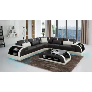 Ledersofa Couch Wohnlandschaft Ecksofa Eck Garnitur Design Modern LED USB Sofa