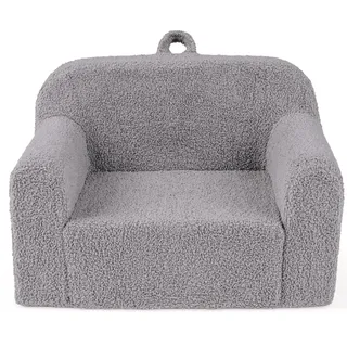 FANTASK Kindersofa Regenbogenform, Kindersessel aus Teddystoff & Schaumstoff, Kindercouch mit waschbarem Bezug & Rutschfester Unterseite, Spielsofa für Kinder ab 3 Jahren (Grau)