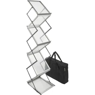 Prospektständer faltbar BOSTON 6 x A4 mit Tasche, silber, PS|Aluminium