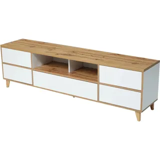 TV-Lowboard - TV-Board/TV-Schrank - Skandinavischer Stil - Länge 175 cm - Höhe 51 cm - Für Wohnzimmer - Selbstmontage - Weiß
