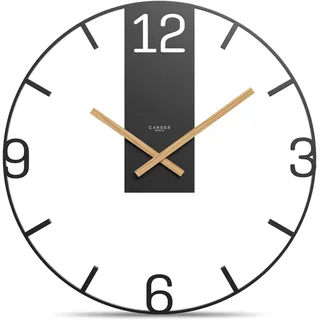 Cander Berlin BENTJA XXL Vintage-Wanduhr lautlos 50 cm Metall Holzzeiger ohne Tickgeräusche groß modern schwarz Wohnzimmer Küche