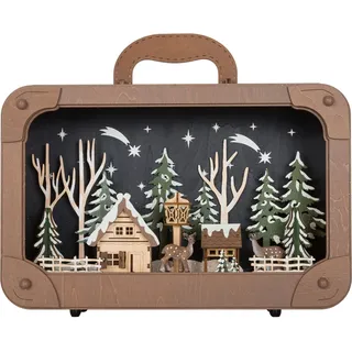Myflair Möbel & Accessoires Dekoobjekt »Koffer mit LED-Dekoration, Weihnachtsdeko aus Holz« Dekolicht mit Weihnachtsdorf in verschneiter Landschaft, braun