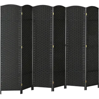 Homcom Paravent 6-teilig 240 x 170 cm Raumteiler Trennwand aus Kiefernholz, Sichtschutz Raumtrenner Stellwand für Wohnzimmer, Schwarz