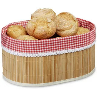 Relaxdays Brotkörbchen , Hellbraun , Holz, Textil , 33.5x16.5x23.5 cm , Geschirr, Tischkultur & Serviergeschirr, Brotkörbe