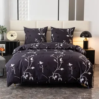 Baumwollbettwäsche 140x200 Blätter - Marine