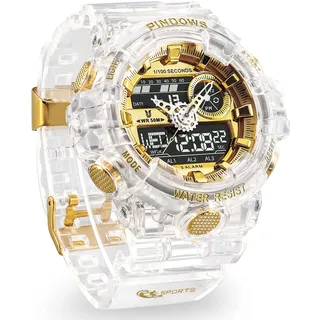 PINDOWS Herren Digitaluhr für Herren Uhr Digital Armbanduhr Sportuhr Teenageruhr Digital Analog Display Uhren mit Wasserdichtes Licht Alarm Countdown Multifunktionale Armbanduhren