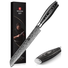XINZUO Brotmesser Küchenmesser Klinge 20cm Damast Kochmesser 67 Schichten Damaststahl Messer mit Pakkawood Griff - Ya Serie