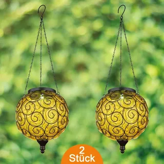 bmf-versand Solarleuchten Garten Kugel 2er Set Lampions Solarlampe Außen Solar Außenleuchte - Schwarz/Gelb