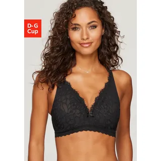 Bralette-BH LASCANA, Damen, Gr. 80, Cup E, blau (schwarz), Spitze, Obermaterial: 88% Polyamid, 12% Elasthan, BHs Bralette-BH, ohne Bügel, aus Spitze mit High-Apex-Trägern, Dessous