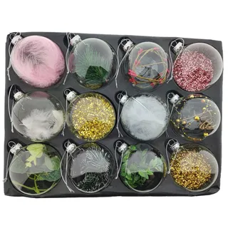 MC Trend 12er Set edle Luxus Glas Weihnachtskugeln Ø 8cm Weihnachtsbaum Christbaumkugeln Weihnachten Kugeln KLAR mit Deko (Klar mit Deko)