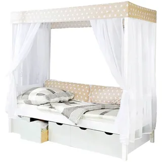TICAA Himmelbett Lino 90 x 200 cm Kiefer massiv weiß/beige