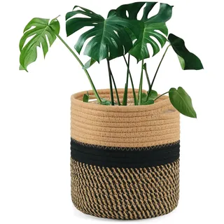 Tenn Well 20 cm Indoor-Topf für Pflanzen mit Einsatz, Baumwolle gewebter Aufbewahrungskorb große Blumentöpfe für Zimmerpflanzen, Blumentopf, Wäsche-Organizer und Heimdekoration (Schwarz und Braun)