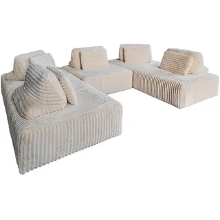 Kawola Modulsofa Wiolo Soft 5 Module 5 Kissen Cremeweiß Cord , Kunststoff , Echtholz , Füllung: Schaumstoff , 333x84x222 cm , Wohnzimmer, Sofas & Couches, Sofas