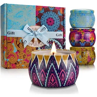 Duftkerzen,4er 125g Candle Geschenksets für Frauen, Natürlich Sojawachs Kerzenset für Raumduft, Duftkerzen Geschenkset, für Muttertag,Jahrestag,Geburtstag, Valentinstag, Bad, Yoga