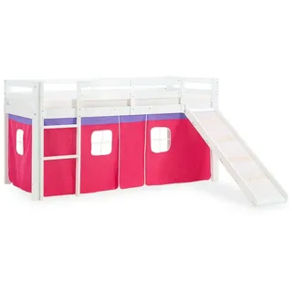 Homestyle4u Hochbett Spielbett 90 x 200 cm Kiefer massiv lackiert pink