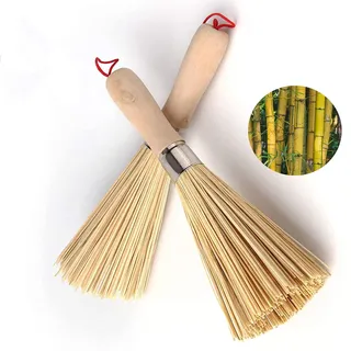 Traditionelle Wok-Bürsten aus natürlichem Bambus, Küchenreinigungsbürste, Bambus-Küchenbürste, zum Reinigen von Geschirr, Gusseisentöpfen, Pfannen, Gemüse und Spüle, 2 Stück