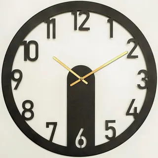 Wanduhr , Schwarz, Goldfarben , Metall , 48x48x0.12 cm , Dekoration, Uhren, Wanduhren