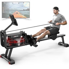 JOROTO Rudergerät für zuhause, Rudermaschine Klappbar mit Wasserwiderstand, 150kg Gewichtskapazität Rowing Machine mit Bluetooth-Funktion, Ipad-Halterung