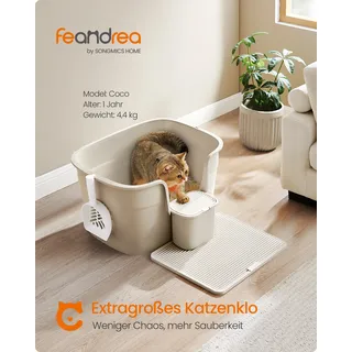 Feandrea extragroße Katzentoilette, für große Katzen, mit hohen Seitenwänden, cappuccinobeige - Beige