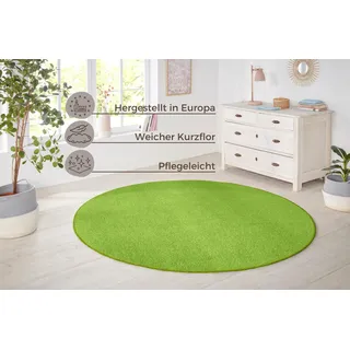 HANSE HOME Nasty Teppich Rund – Wohnzimmerteppich Flauschiger Kurzflor Unifarben für Esszimmer, Kinderzimmer, Flur, Schlafzimmer, Küche – Uni Grün, 200cm