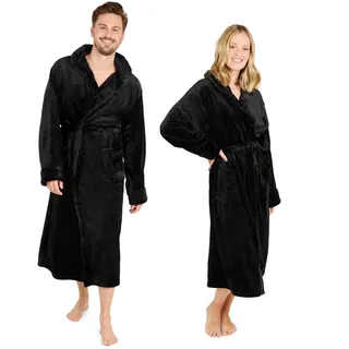 Blumtal Bademantel Damen & Herren 3XL - OEKO-TEX zert. Morgenmantel mit Kapuze, extra flauschig, für Sauna, Schwarz