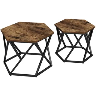 Vicco Couchtisch-Set Fyrk Eiche rustikal 57 x 57 cm 2er-Set , Holzwerkstoff , 1 Fächer , Sechseckig,Rund , 57x42x57 cm , Wohnzimmer, Wohnzimmertische, Couchtische