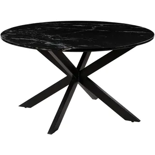 MASSIVMOEBEL24.DE Esstisch rund ⌀ 137 cm Marmor schwarz / Kreuzgestell Eisen schwarz BARCELONA #417 - Schwarz