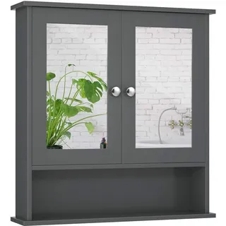 FANTASK Spiegelschrank Badezimmer mit Spiegel, Badezimmerspiegelschrank, Badezimmerspiegel mit höhenverstellbarer Ablage, Badezimmerschrank, Hängeschrank Badschrank, Badmöbel, 58,5x56,5x13,5cm (Grau)