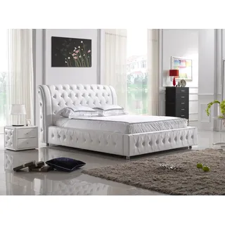 Polsterbett Bett Ehebett Lederbett Designerbett Doppelbett Bettgestell S-9270 - Weiß