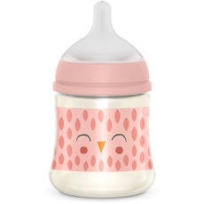 Suavinex, Babyflasche 150 ml mit physiologischem Sauger SX Pro aus Silikon, mit Anti-Colic-Ventil, Langsamer Nahrungsfluss (S), für Neugeborene, für Babys +0 Monate, Bonhomia, Rosa