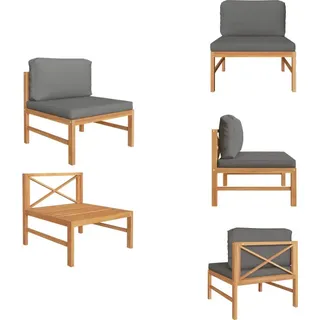 vidaXL Mittelsofa mit Dunkelgrauen Kissen Massivholz Teak - Gartensofaelemente - Grau