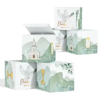 Papierdrachen - 12 Geschenk-Schachteln zum Befüllen - ideales Gastgeschenk - Give-Away-Box - in der Größe 5x5x5cm - Eukalyptus - Set 1